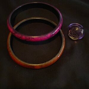 2 bangle bracelets with cutie purple ring